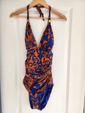 VIX Paula Hermanny Purple Orange Halter One Piece Swimsuit And Coverup Size M